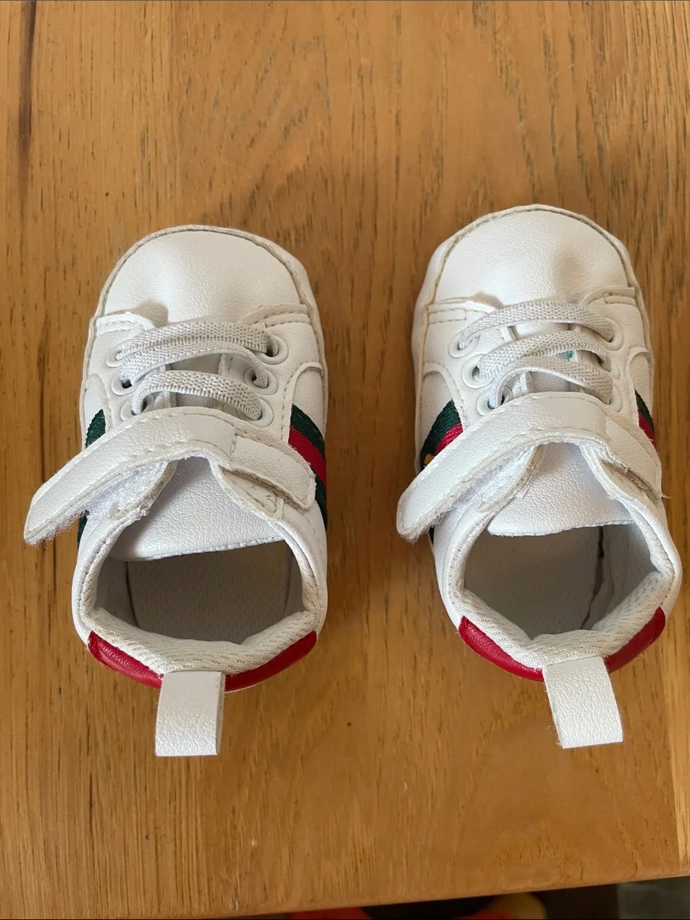 Infant White Kids Sneakers with Red & Green Stripe